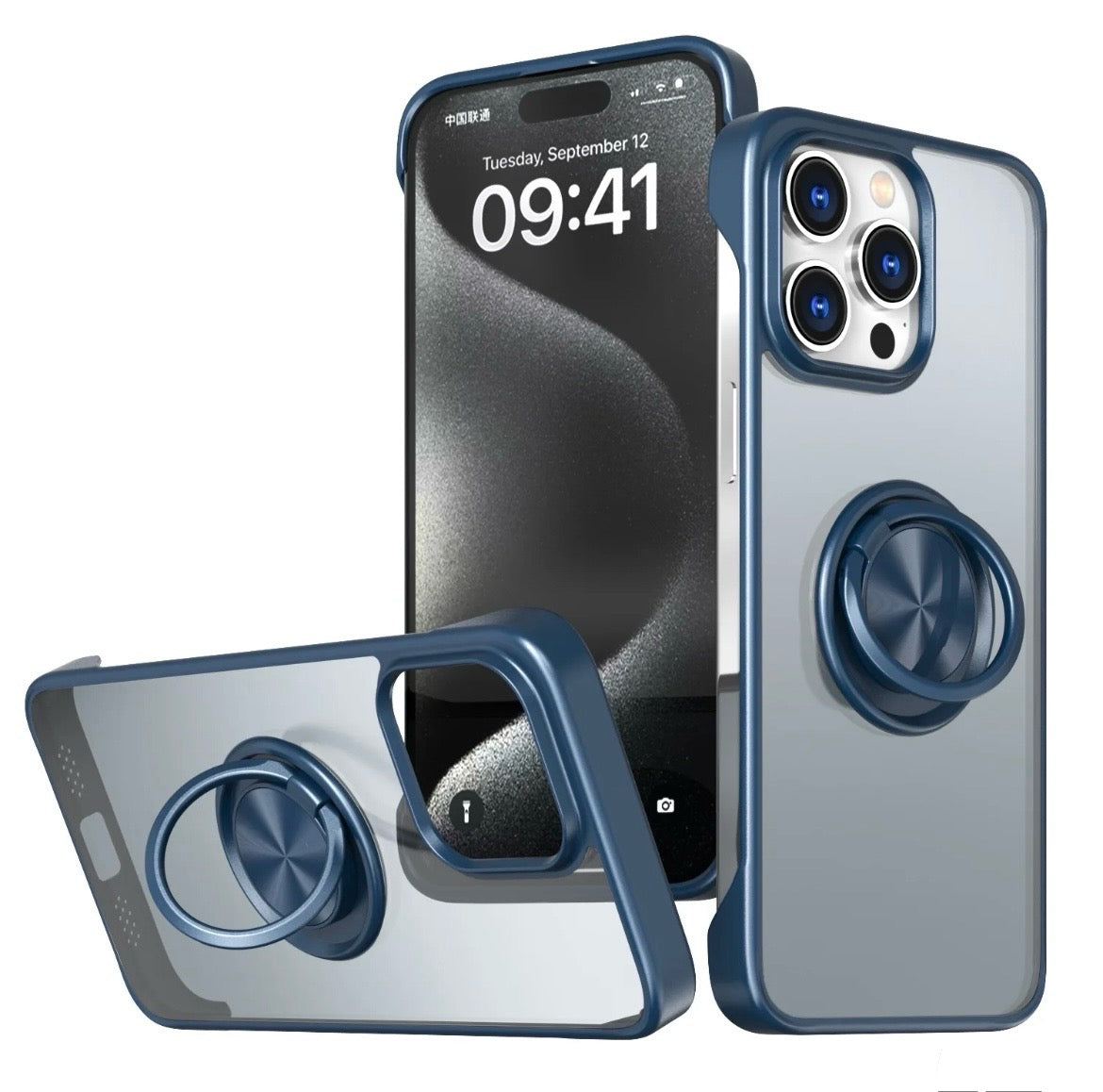 iPhone Metallic blue FrostGuard 360° Ring Kickstand Case